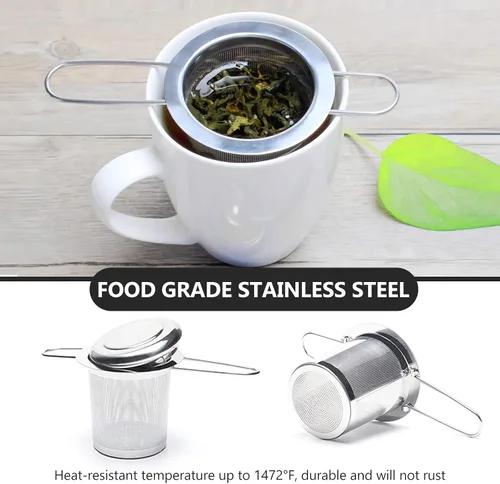 Miniatura 2 de Infusor de té, filtros de malla fina más empinados de acero inoxidable, colador de té de gran capacidad con mango y tapa plegables, colgar