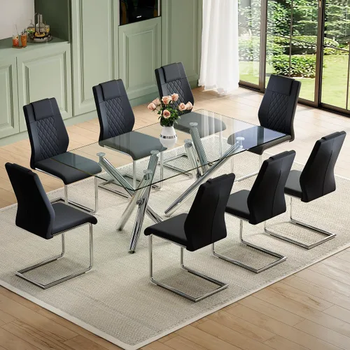 Miniatura 22 de Juego de mesa de comedor de cristal para 6,71 pulgadas, mesa de comedor para 6, mesa de cocina rectangular grande de vidrio templado y 6 sillas