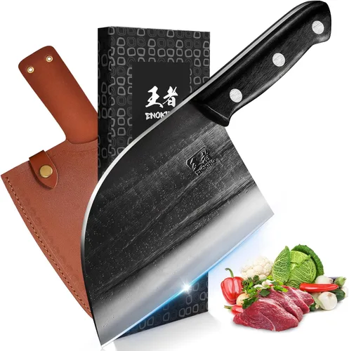 Miniatura 14 de ENOKING Cuchillo de carnicero de 5.7 pulgadas, cuchillo forjado a mano resistente para huesos con mango de madera, cuchillo de carnicero de espiga