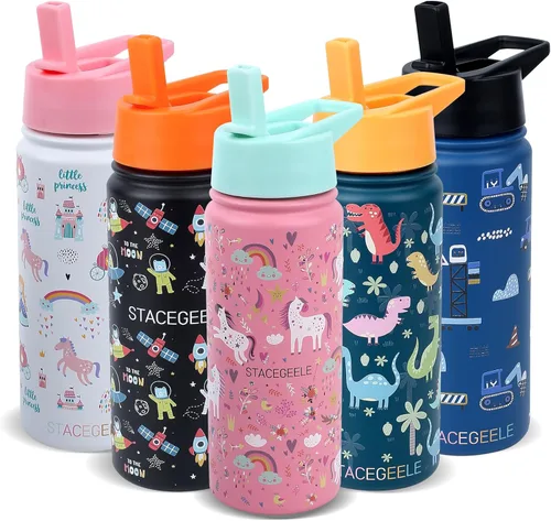 Miniatura 7 de Botella de agua aislada al vacío con tapa de boquilla y rosca en la parte superior, termo de acero inoxidable para niños, a prueba de fugas, ligera