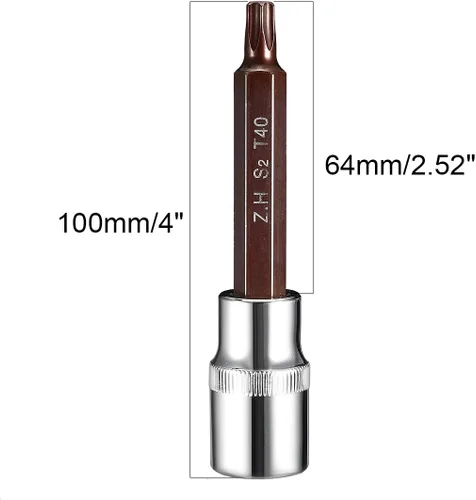 Miniatura 4 de uxcell 1/2" Drive x T40 Torx Bit Socket, S2 Brocas de acero CR-V Sockets 4" Longitud Uso con llave de trinquete, barra deslizante, barra de extensión
