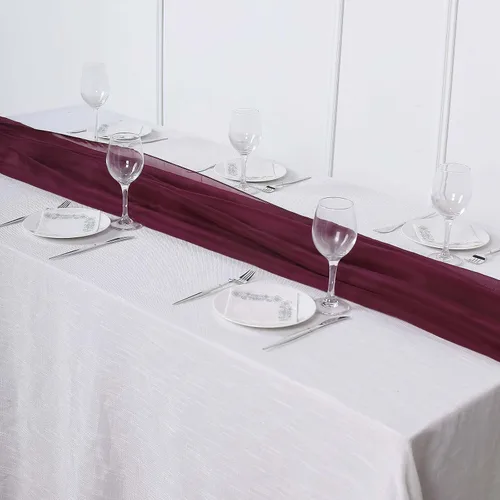 Miniatura 7 de Tableclothsfactory Camino de mesa de gasa de amatista de 22 x 80 pulgadas para bodas, fiestas, banquetes, decoración, ajuste rectangular y mesa