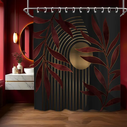 Miniatura 7 de Cortina de ducha bohemia en negro y gris, cortinas de ducha modernas de mediados de siglo negro y gris para baño, juego de tela impermeable