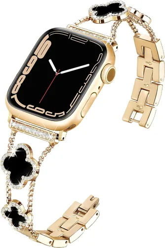Miniatura 18 de wipalor Correa de trébol de cuatro hojas para Apple Watch para mujer de 42mm 41mm 40mm 38mm, correas delgadas iWatch para mujer, correas metálicas