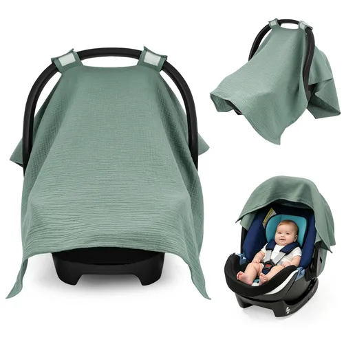 Miniatura 17 de SERAPHY Funda de Asiento de Coche 100% Algodón Muslin para Bebé, Fundas Universales para Asiento de Coche, Toldo Respirable para Asiento de Coche
