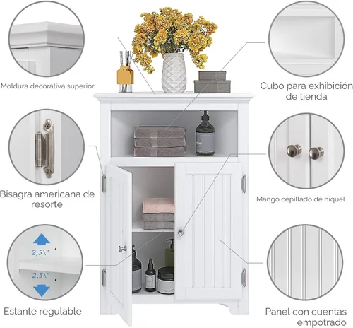 Miniatura 4 de UTEX Armario de almacenamiento de esquina para baño, armario de esquina pequeño de piso con puertas y estantes ajustables, organizador