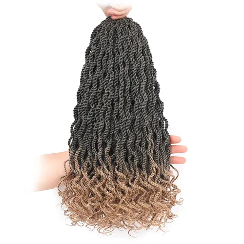 Miniatura 18 de Leeven Cabello de Ganchillo Rizado Senegalés de 12 Pulgadas, 8 Paquetes Trenzas de Ganchillo Cortas Ombre Marrón, Trenzas Havana Pequeñas #T30