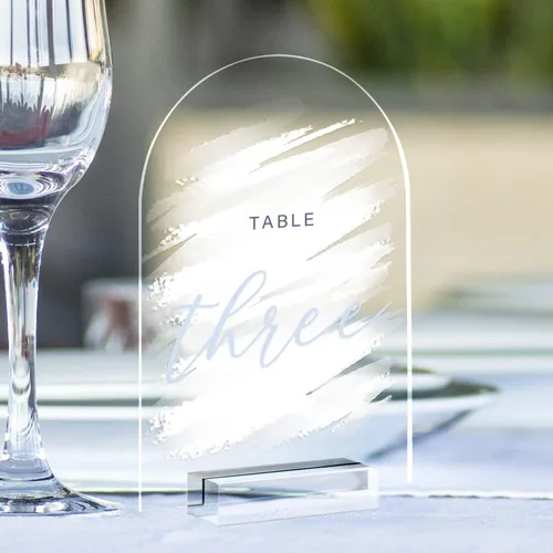 Miniatura 6 de Letrero acrílico de arco de 4 x 6 pulgadas con soporte transparente, paquete de 10 letreros de mesa arqueados transparentes en blanco con soportes