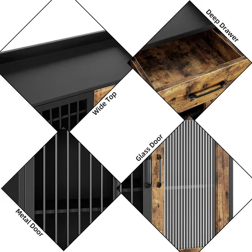 Miniatura 4 de GAOMON Aparador de buffet moderno, armario de almacenamiento de cocina con estantes y puertas de vidrio, gabinete de buffet de metal con cajones