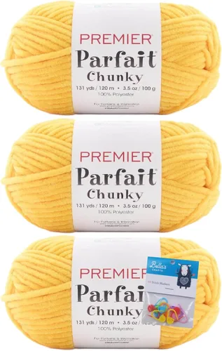 Miniatura 37 de Premier Yarns Parfait - Paquete de 3 unidades de felpilla gruesa de 3.5 onzas, peso supervoluminoso, paquete de 3 unidades con soportes para puntada