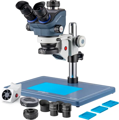 Miniatura 8 de Kaisi Microscopio de soldadura profesional TX-350E, microscopio estéreo trinocular, aumento 7X-50X y oculares de campo ancho WF10x23, microscopios