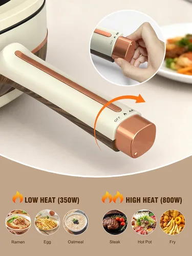Miniatura 2 de Olla eléctrica para cocinar 2.5L antiadherente portátil olla para saltear sartén para sopa de ramen, carne de avena, dormitorio, viaje, olla