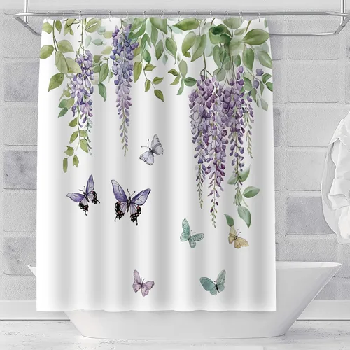 Miniatura 7 de Cortina de ducha, tela impermeable para baño, cortinas decorativas para baño, hotel (cortina, hoja verde)