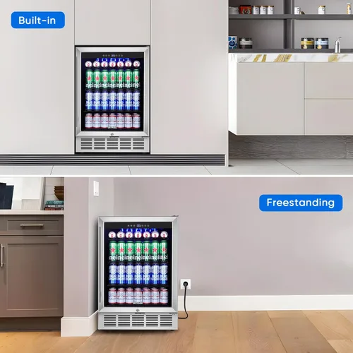 Miniatura 5 de ORYMUSE Refrigerador de bebidas de 24 pulgadas, enfriador de bebidas para 180 latas debajo del mostrador con puerta de vidrio y cerradura, mini