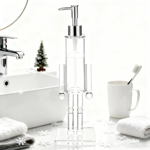 Miniatura 4 de Dispensador de jabón Cascanueces, Dispensador de jabón navideño Cascanueces de acrílico transparente, Dispensador decorativo recargable con Bomba