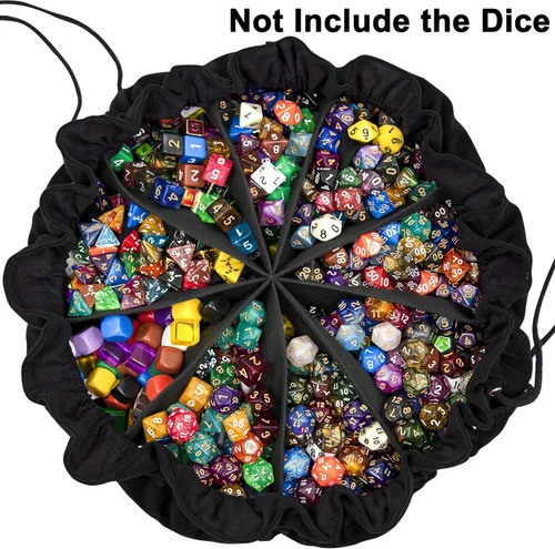 Miniatura 2 de SIQUK Bolsa de dados grande con bolsillos, bolsa de dados con cordón, bolsa de almacenamiento de gran capacidad para juegos de mesa RPG MTG (negro)