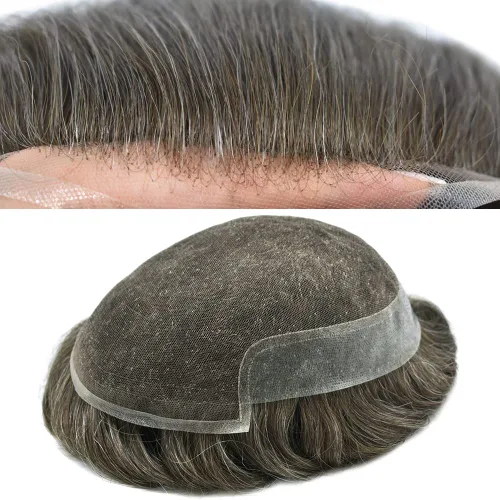 Miniatura 67 de LYRICAL HAIR Sistema de cabello humano con encaje frontal francés para hombres, tupé de piel de polietileno para hombres, línea capilar natural