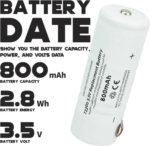 Miniatura 2 de Repuesto para batería Welch Allyn 72200, batería recargable de níquel cadmio de 3.5 V 800 mAh, compatible con manijas de alimentación 60835, 71000