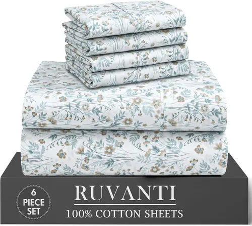 Miniatura 23 de RUVANTI 6 Piezas Sábanas de Algodón - 100% Algodón Natural Suave, Ligeras y Transpirables Sábanas de Percal Crujiente, Sábanas de Cama Tamaño Full