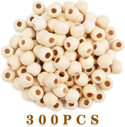 Miniatura 2 de Aylifu 300 cuentas espaciadoras de madera redondas naturales europeas con agujero grande para el cabello, cuentas trenzadas para peinado