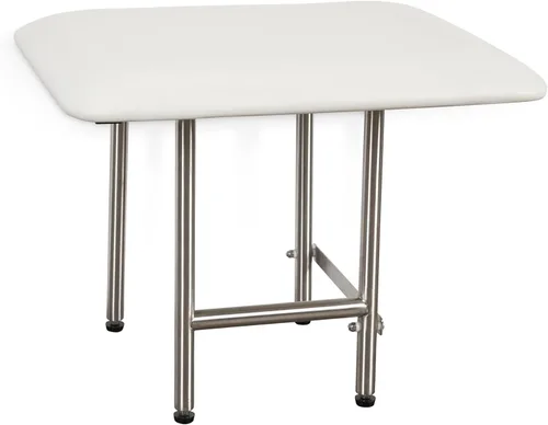 Miniatura 14 de Seachrome Asiento de ducha plegable de 24 x 15 pulgadas con cojín acolchado blanco para montaje en pared con patas, cumple con ADA