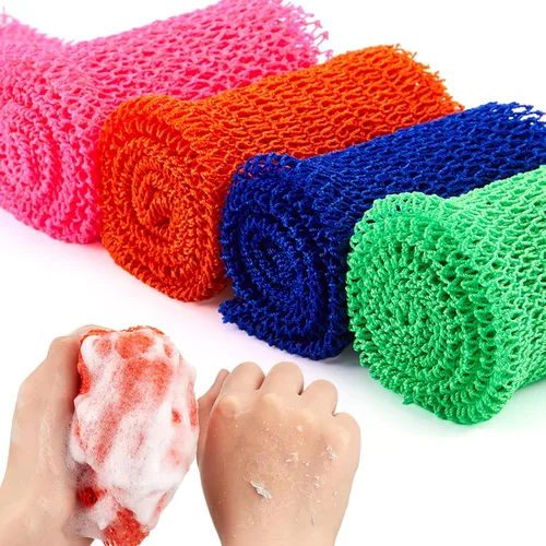 Miniatura 10 de 4 piezas de esponja africana de nailon largo exfoliante de nailon africano red exfoliante para la espalda del cuerpo para una piel más suave y uso