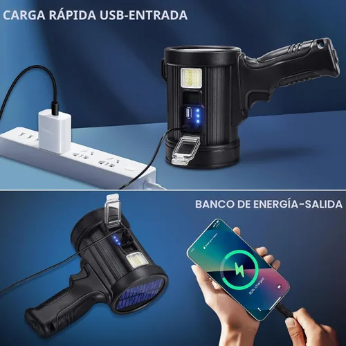 Miniatura 4 de Foco recargable, 99000 lúmenes, linterna LED brillante, reflector de luz de larga duración, focos de mano para exteriores con paneles solares