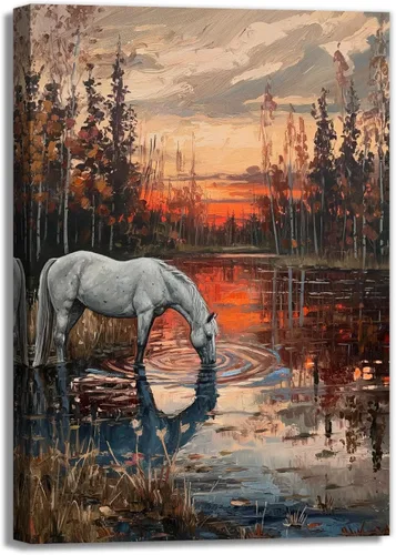 Miniatura 9 de Lienzo de caballo blanco para pared, impresión de imagen abstracta de animales, póster de arte vintage de granja, pintura de paisaje retro del Obras