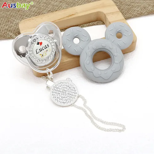 Miniatura 7 de Juego de chupete personalizado y clip para chupete con nombre, chupete personalizado, nombre y cadena personalizados, juguetes mordedores de Dorado