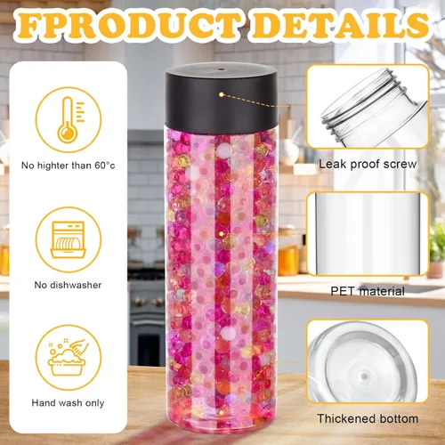 Miniatura 3 de DI QIU REN Paquete de 16 botellas de plástico transparente, botellas sensoriales vacías con tapas, botellas de jugo reutilizables, recipientes