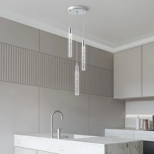 Miniatura 3 de Luminaria Moderna para Isla de Cocina Luz Colgante Regulable LED Cromada Luces Colgantes Mini Iluminación Colgante de Cristal para Dormitorio Cromo