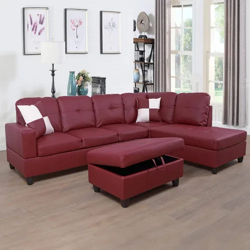Miniatura 2 de Moderno sofá seccional de cuero en forma de L (rojo, orientado a la derecha)