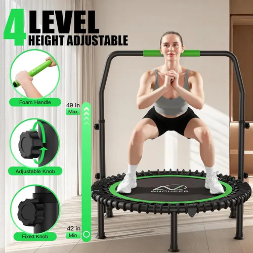 Miniatura 4 de ANCHEER Trampolín de 40 pulgadas, mini trampolín de rebote para adultos/niños con mango de espuma ajustable de 4 niveles, trampolín de fitness