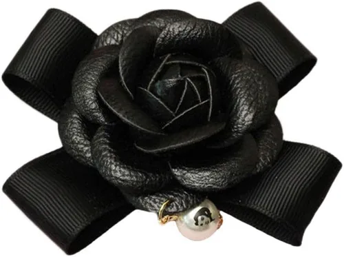 Miniatura 6 de AKOAK Adorno de flor de camelia de piel sintética para llavero bolso e interior del coche (negro/blanco)