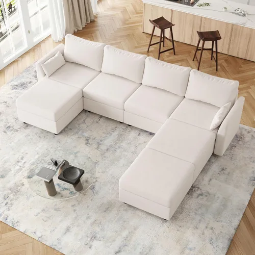 Miniatura 12 de Huatean Home Sofá Seccional Modular de 114.17", Sofá Modular de 6 Asientos con Almacenamiento, Espuma Viscoelástica, Sofás Seccionales Convertibles