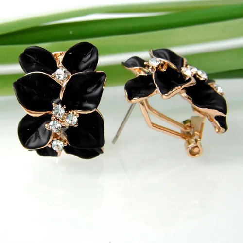 Miniatura 5 de Navachi - Aretes coloridos de cristal blanco chapados en oro de 18 quilates con diseño de flores esmaltadas y broche omega