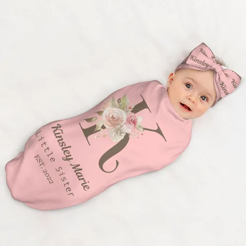 Miniatura 6 de Mantas de bebé personalizadas para niña y niño con nombre, manta personalizada para niñas y niños, regalos para envolver al bebé recién nacido Intial