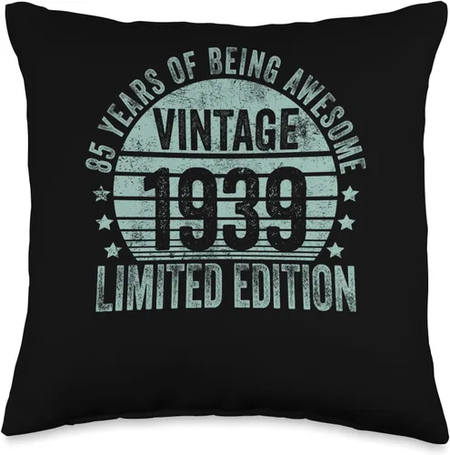 85 Year Old Vintage 1939 Limited Edition Bday Retro 85th Birthday Gifts Men Women Throw Pillow, 16x16, Multicolor