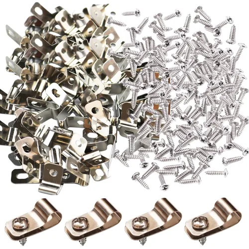 100 abrazaderas de alambre para valla con 100 tornillos, clips de alambre de acero inoxidable para montaje de alambre soldado a valla de vinilo,