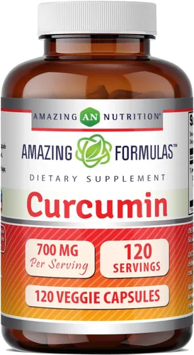 Amazing Formulas Curcumina | 700 mg | 120 cápsulas vegetales | 95% curcuminoides | Suplemento de extracto de raíz de cúrcuma | Sin OMG | Sin gluten