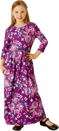Miniatura 34 de 21KIDS Vestido largo floral de manga larga 3/4 con bolsillos para niñas de 6 a 12 años