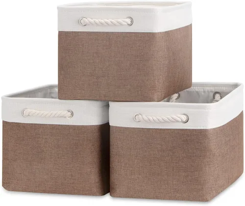 Miniatura 30 de Bidtakay Cestas de almacenamiento de tela con asas [paquete de 2] organizador de lona grande de 16 x 11.8 x 11.8 pulgadas, canastas altas plegables