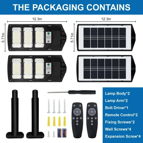 Miniatura 7 de Paquete de 2 luces solares para exteriores, 144 LED de 6500 K del anochecer al amanecer, luz de calle alimentada por energía solar IP65 impermeable