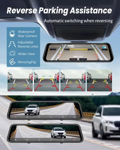 Miniatura 6 de Cámara de espejo retrovisor 4K con Carplay y Android Auto, cámara de salpicadero de 12" para espejo frontal y trasero con control de voz para coches