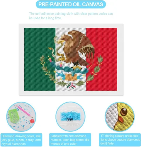Miniatura 3 de Kits de pintura de diamantes con bandera mexicana para adultos, taladro completo 5D, manualidades para decoración de pared del hogar, regalo