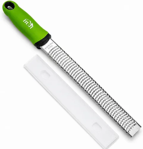 HUJI Rallador y rallador de cítricos: limón, jengibre, ajo, trufa, queso, cuchillas afiladas de acero inoxidable con cubierta protectora, apto para
