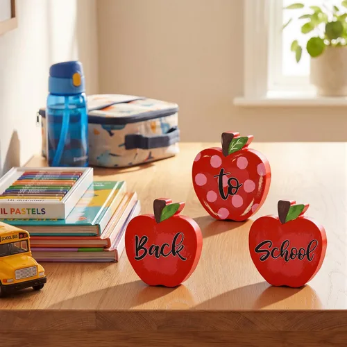 Miniatura 7 de Smile Back to School Wooden Tabletop Decor - Red Apple "Back to School" Desktop Signs - Classroom & Home Office Decorations Gift