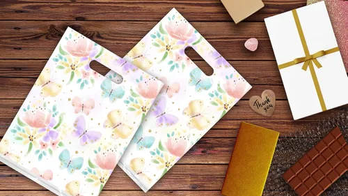 Miniatura 8 de Pro Supply Global Bolsas de Mercancía de Boutique Minorista con Diseño de Mariposas Florales de 9x12, 100 Unidades, con Asas Troqueladas, Bolsas