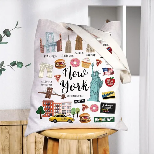 Miniatura 5 de BWWKTOP Bolsa de lona New York - Azul - 14.56 x 12.59 pulgadas - Moda - Viajes - Artículos de tocador - Mujeres y adultos