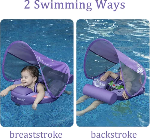 Miniatura 5 de Flotador Mambobaby con cola, flotador para bebé no inflable para piscina, flotador de cintura, juguete de entrenamiento de natación con toldo solar